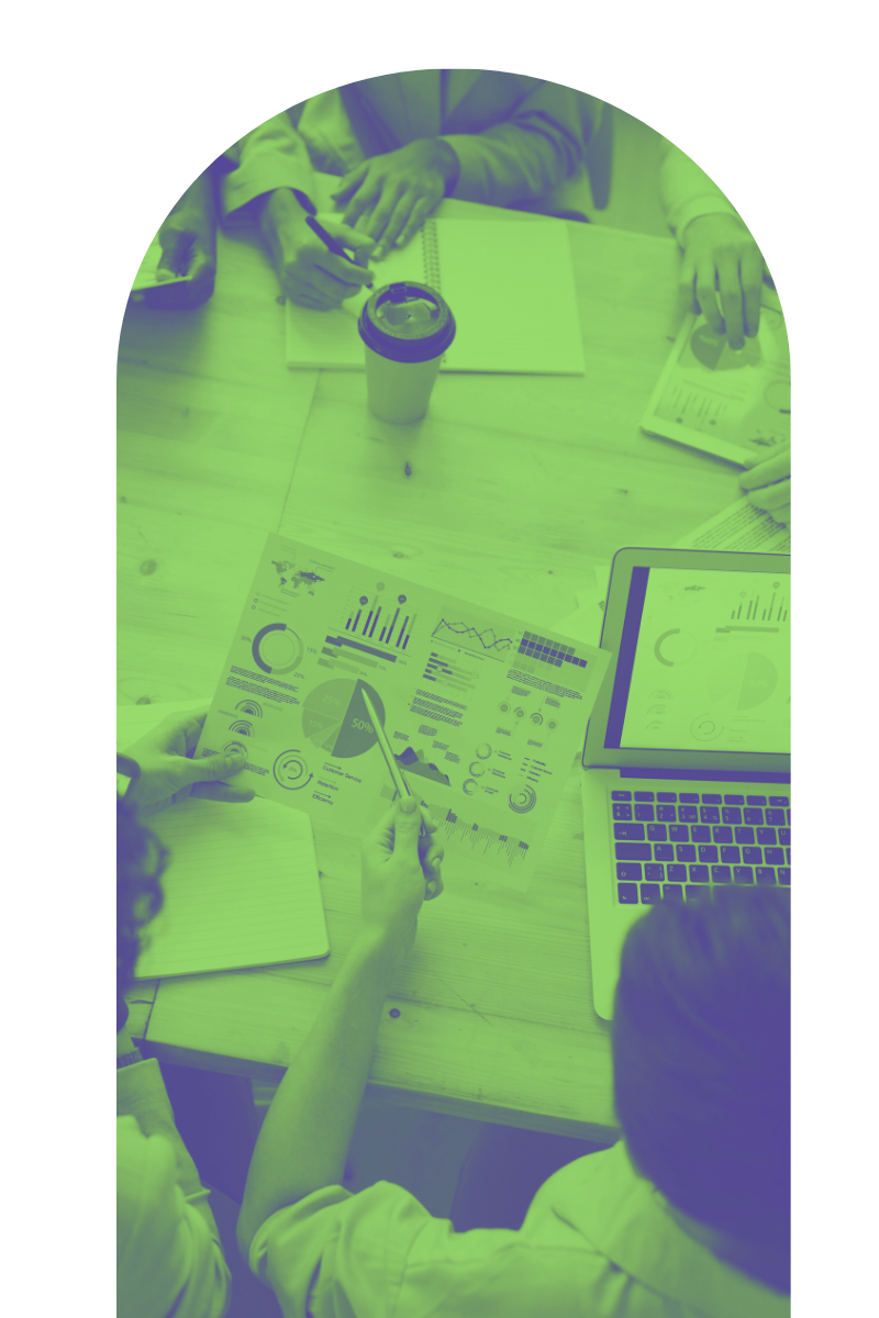 Marketing team collaborating around a table